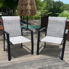 VRSHWO Garden Patio Chairs Set of 2, All Weather Metal Outdoor Dining Chairs , Garden, Poolsides, Black Color Frame