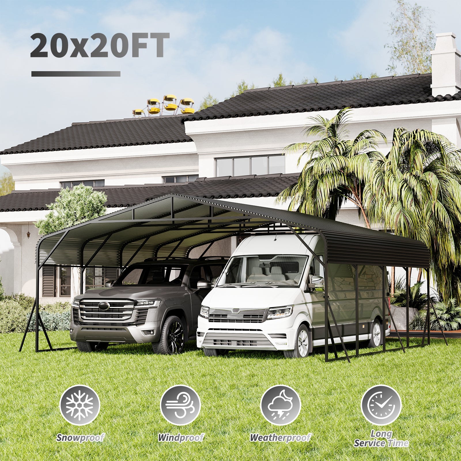 Carport 20 x 20 Shelter - Perfect Solution for Vehicles, Boats & Equipment - Durable, All-Weather, Quick Assembly - Spacious, Secure, Reinforced