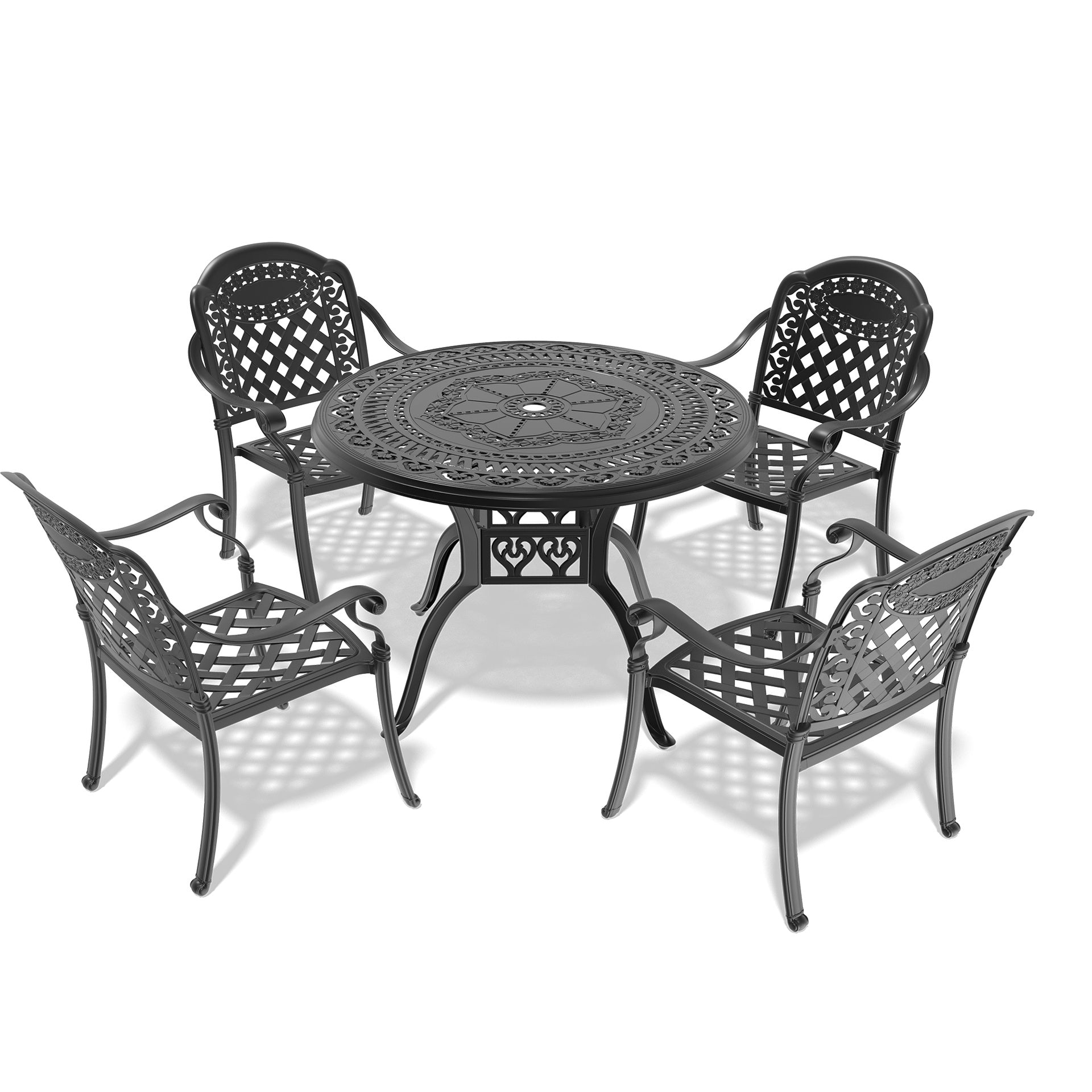 5-Piece Set Of Cast Aluminum Patio Furniture With Black Frame and Red Seat Cushions(same sku:W1710S00064)