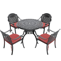 5-Piece Set Of Cast Aluminum Patio Furniture With Black Frame and Red Seat Cushions(same sku:W1710S00064)