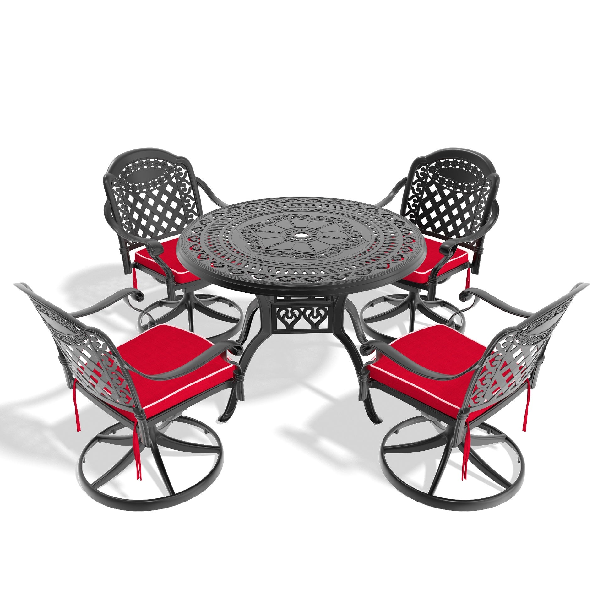 5-Piece All-Weather Cast Aluminum Dining Set, Include 4 Swivel Chairs and 39.37" Round Table With Black Frame (same sku: W1710S00436 )
