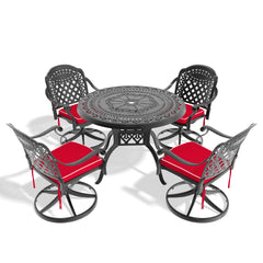 5-Piece All-Weather Cast Aluminum Dining Set, Include 4 Swivel Chairs and 39.37" Round Table With Black Frame (same sku: W1710S00436 )