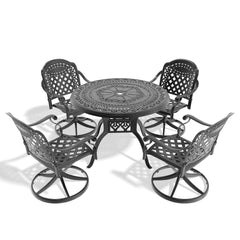 5-Piece All-Weather Cast Aluminum Dining Set, Include 4 Swivel Chairs and 39.37" Round Table With Black Frame (same sku: W1710S00436 )