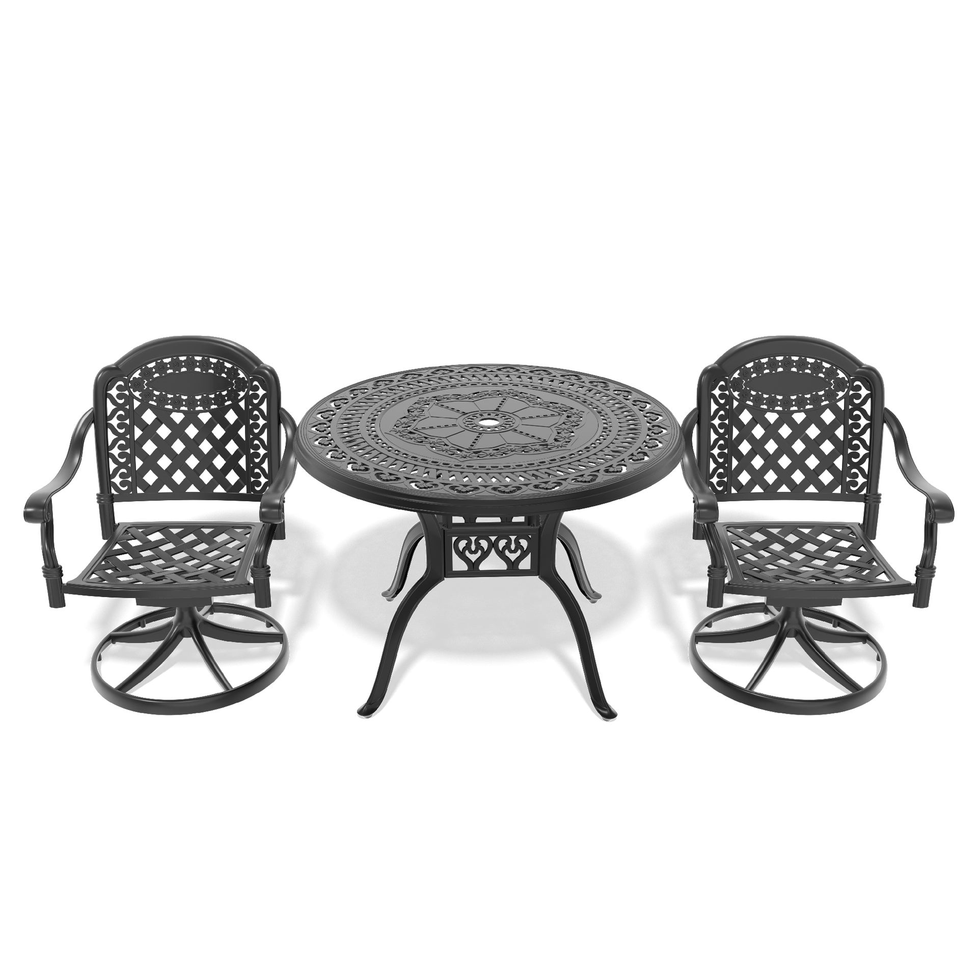 3-Piece All-Weather Cast Aluminum Dining Set, Include 2 Swivel Chairs and 39.37" Round Table With Black Frame