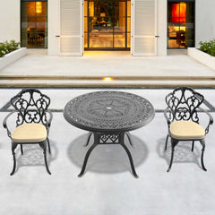 3-Piece Set Of Cast Aluminum Patio Furniture With Beige Cushions