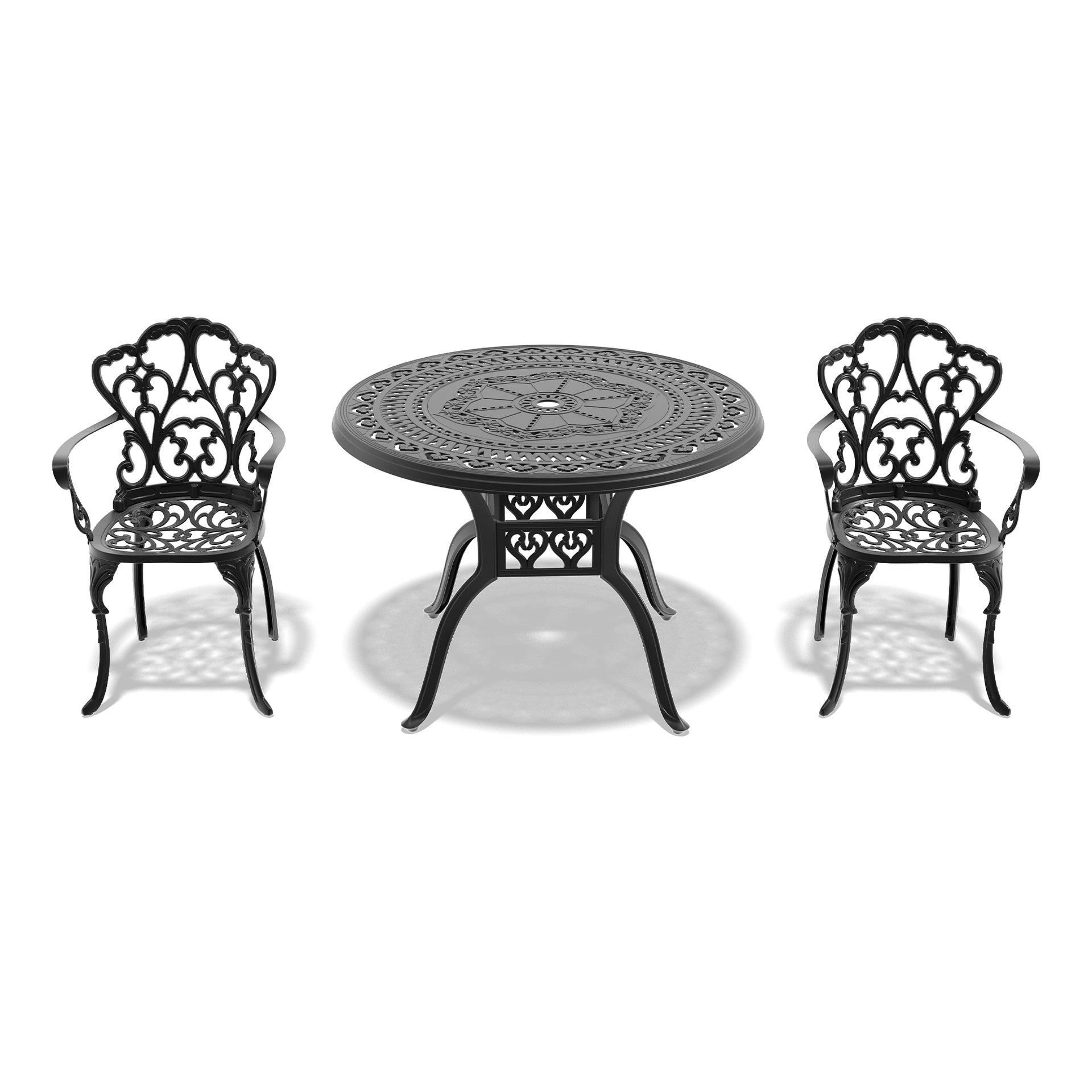 3-Piece Set Of Cast Aluminum Patio Furniture With Beige Cushions