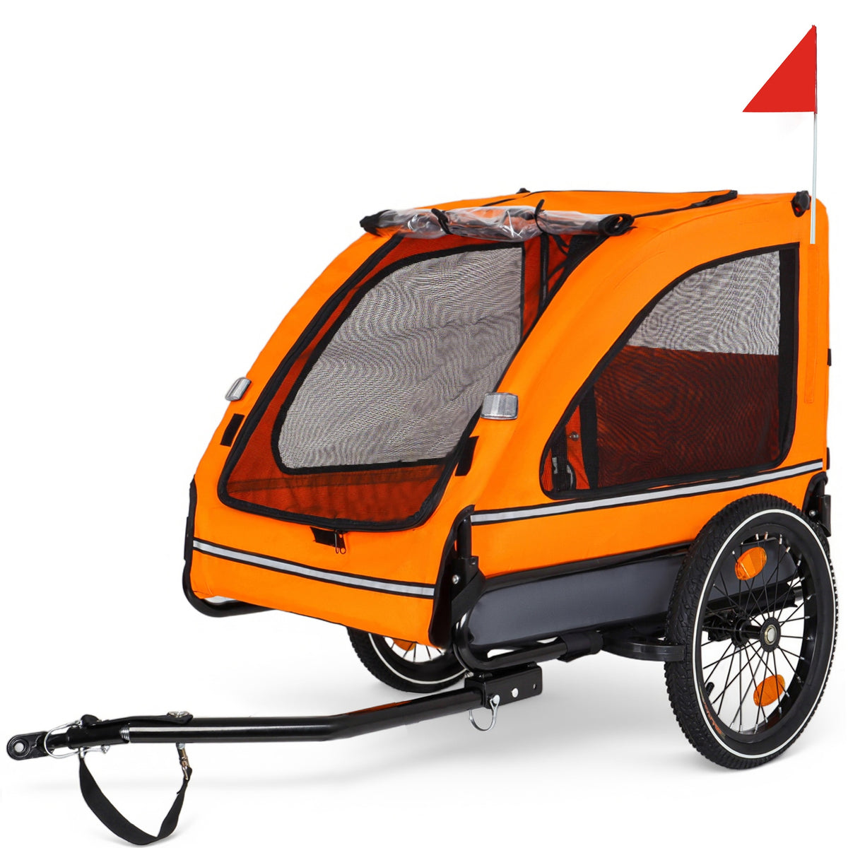 Pet Bike Trailer Dog Cart for Bicycle,Suitable for Small and Medium Pets, Easy Folding Cart Frame, Quick Release Wheel, Non-Slip Floor, Internal Leash, Orange+Gray