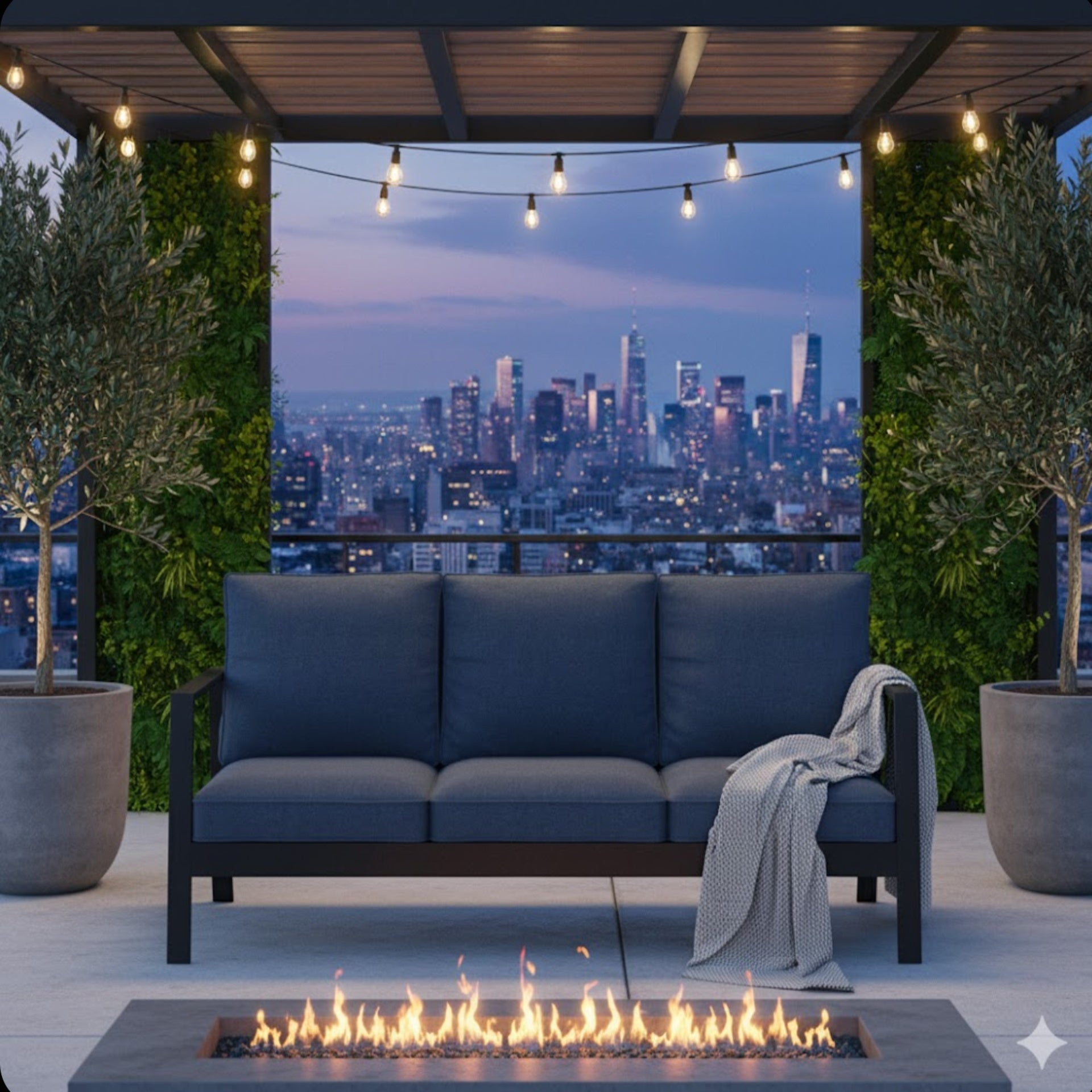 75" All-Weather Aluminum 3-seat Patio Sofa with Thick Blue Cushions & Black Frame