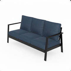 75" All-Weather Aluminum 3-seat Patio Sofa with Thick Blue Cushions & Black Frame