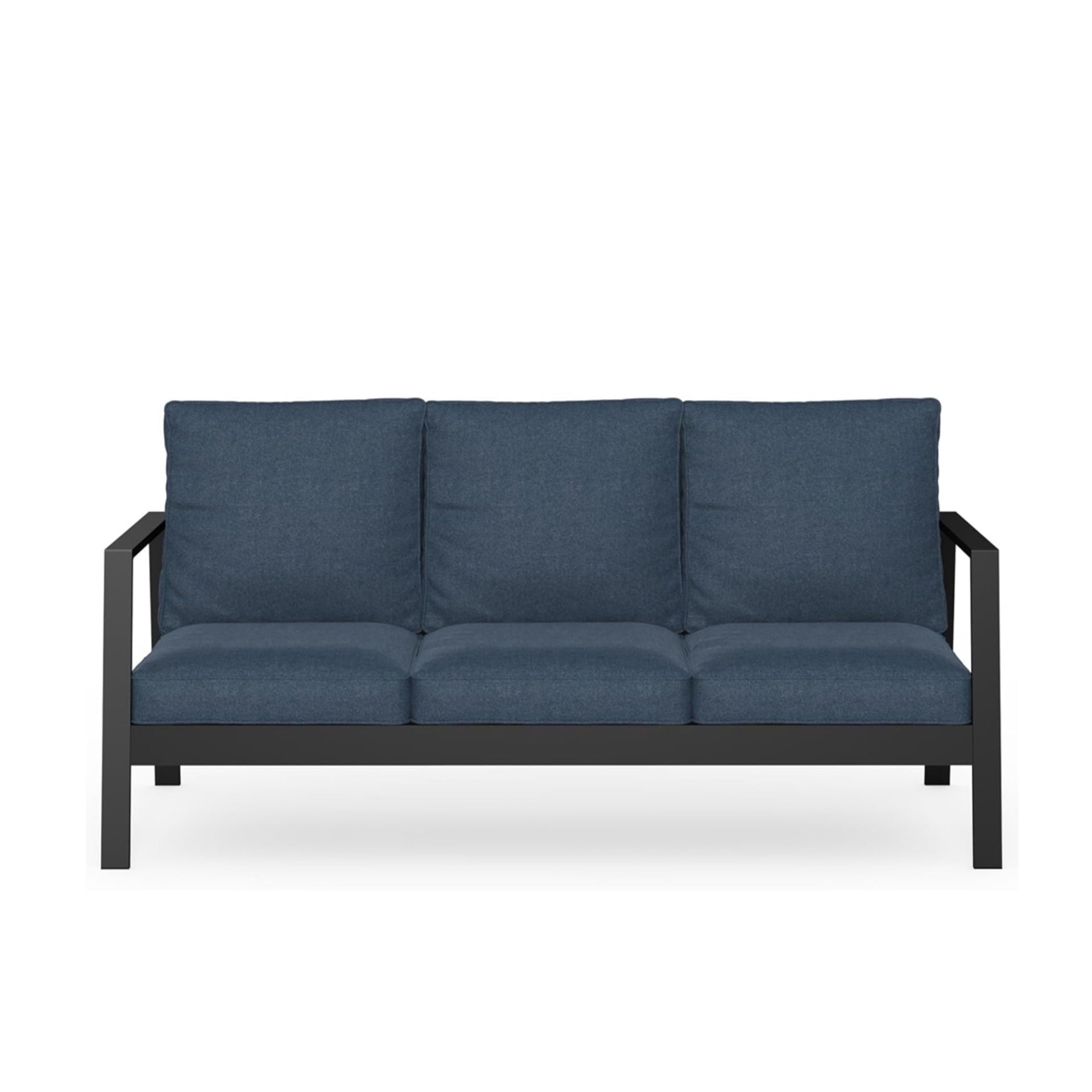 75" All-Weather Aluminum 3-seat Patio Sofa with Thick Blue Cushions & Black Frame