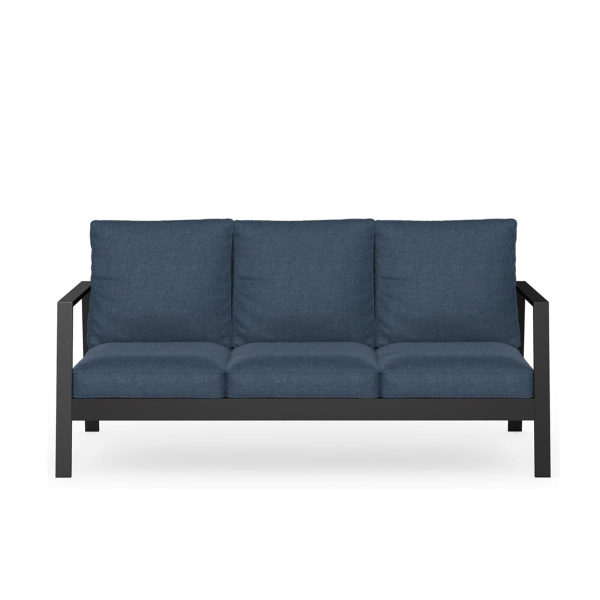 75" All-Weather Aluminum 3-seat Patio Sofa with Thick Blue Cushions & Black Frame