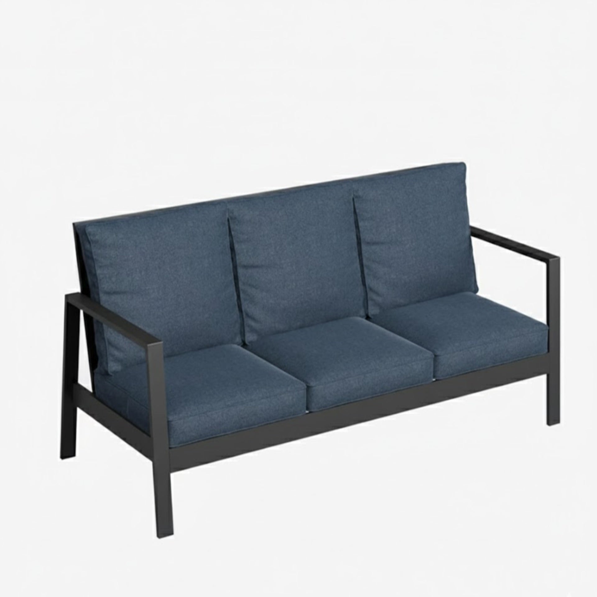 75" All-Weather Aluminum 3-seat Patio Sofa with Thick Blue Cushions & Black Frame