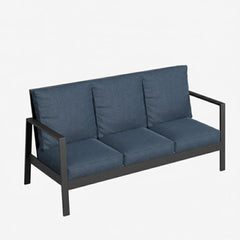75" All-Weather Aluminum 3-seat Patio Sofa with Thick Blue Cushions & Black Frame