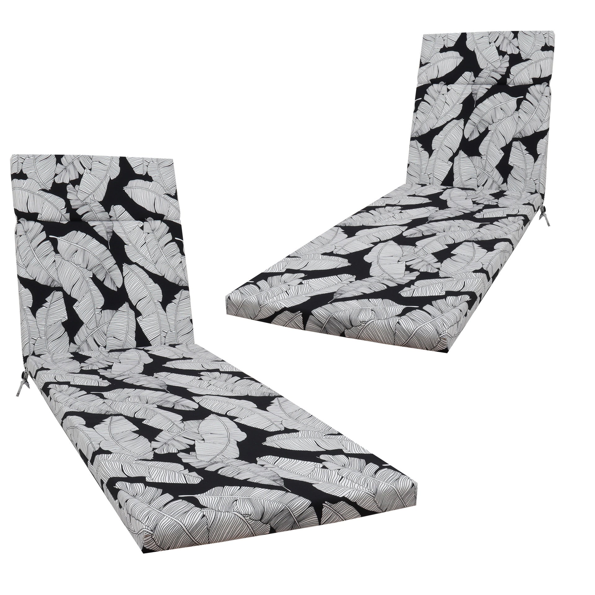 2 Pcs Set Indoor/Outdoor Chaise Lounge Chair Cushion Outdoor Furniture Cushion with Ties, Patio Seat Cushion for Lawn,Pool & Beach,75" x 22.8" x 2" (Black/Leaf)