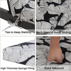 2 Pcs Set Indoor/Outdoor Chaise Lounge Chair Cushion Outdoor Furniture Cushion with Ties, Patio Seat Cushion for Lawn,Pool & Beach,75" x 22.8" x 2" (Black/Leaf)