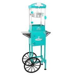 Popcorn Machine with Cart ,Wheels & 10 Oz Kettle Popcorn Maker  Measuring 3 plastic spoon Home Theater Popcorn Machine-Cyan
