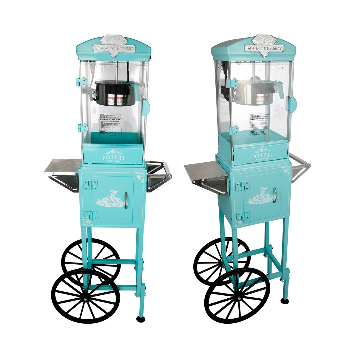 Popcorn Machine with Cart ,Wheels & 10 Oz Kettle Popcorn Maker  Measuring 3 plastic spoon Home Theater Popcorn Machine-Cyan
