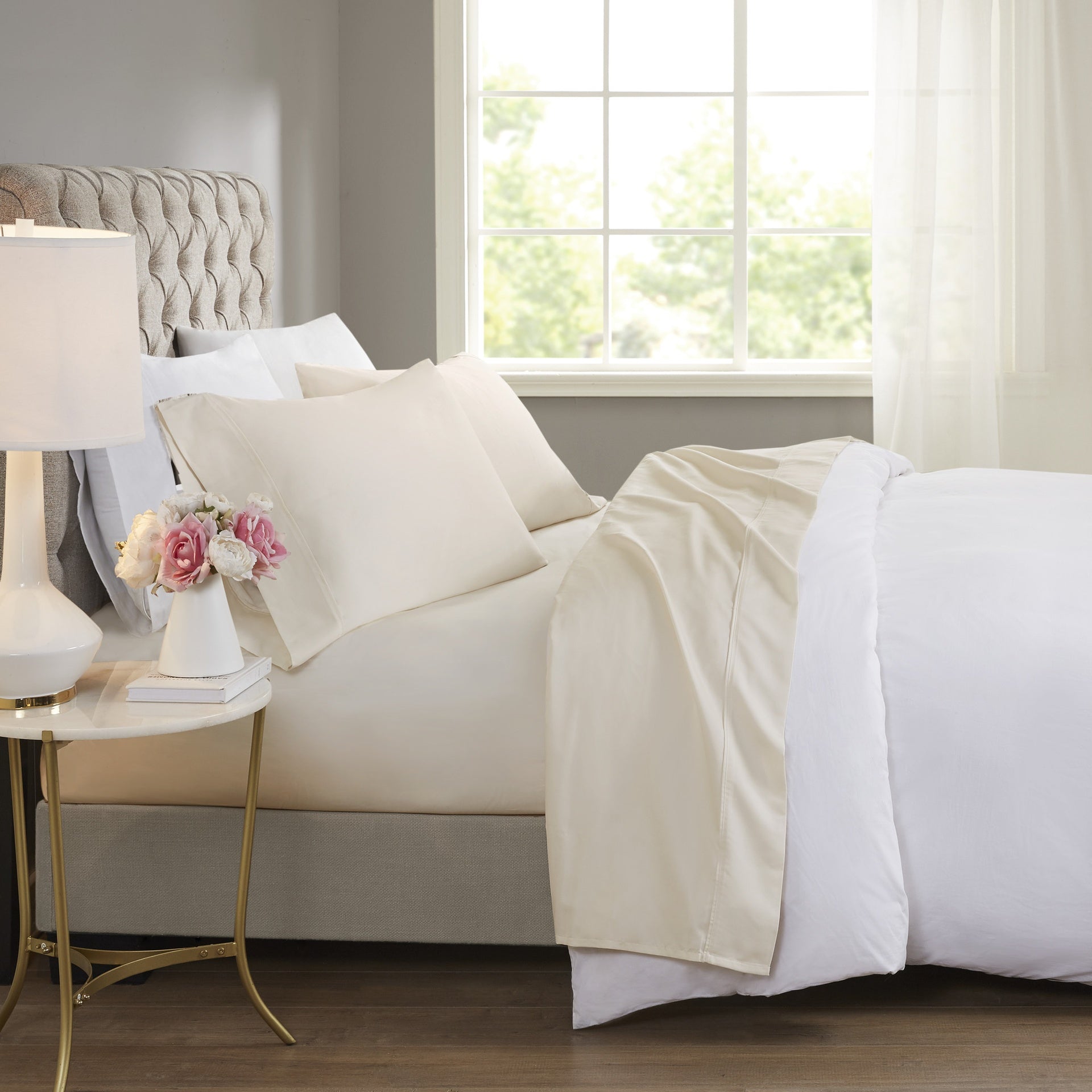 4-Piece Cal King Cooling Cotton Blend Sheet Set, Ivory