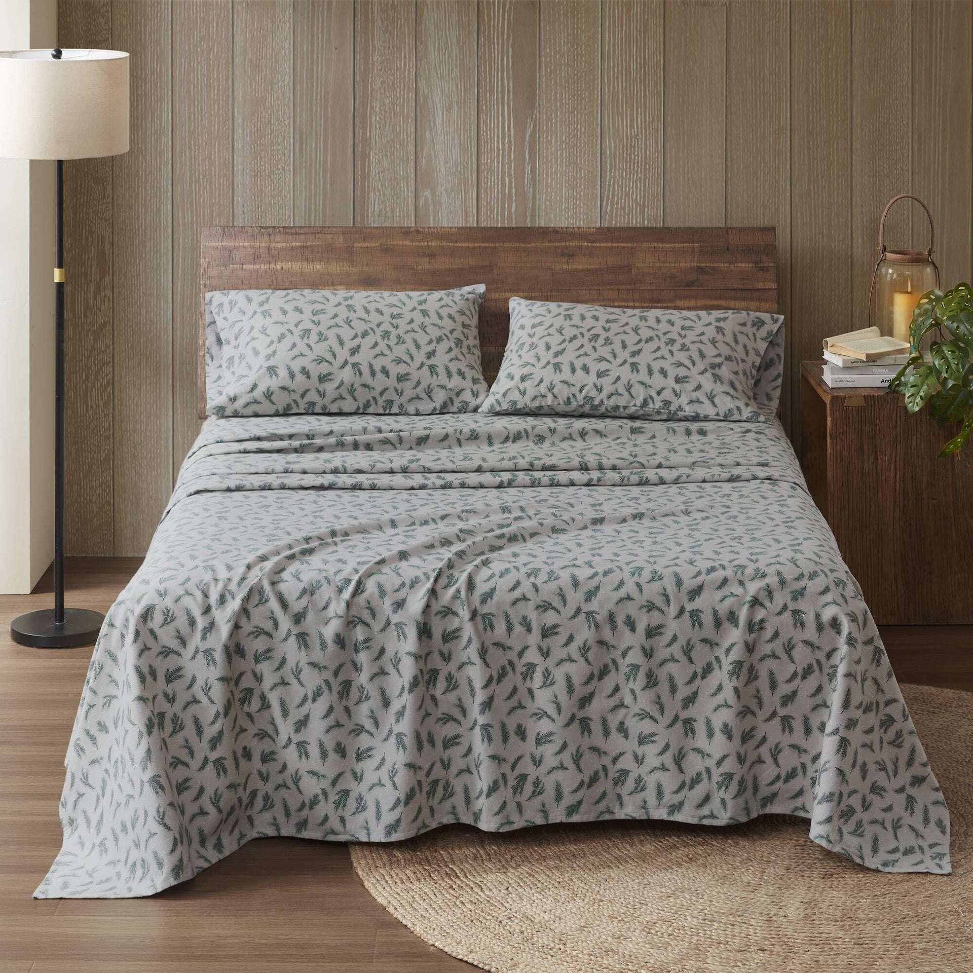 4 Pieces Cal King 100% Cotton Flannel Printed Sheet Set,Pine Branches