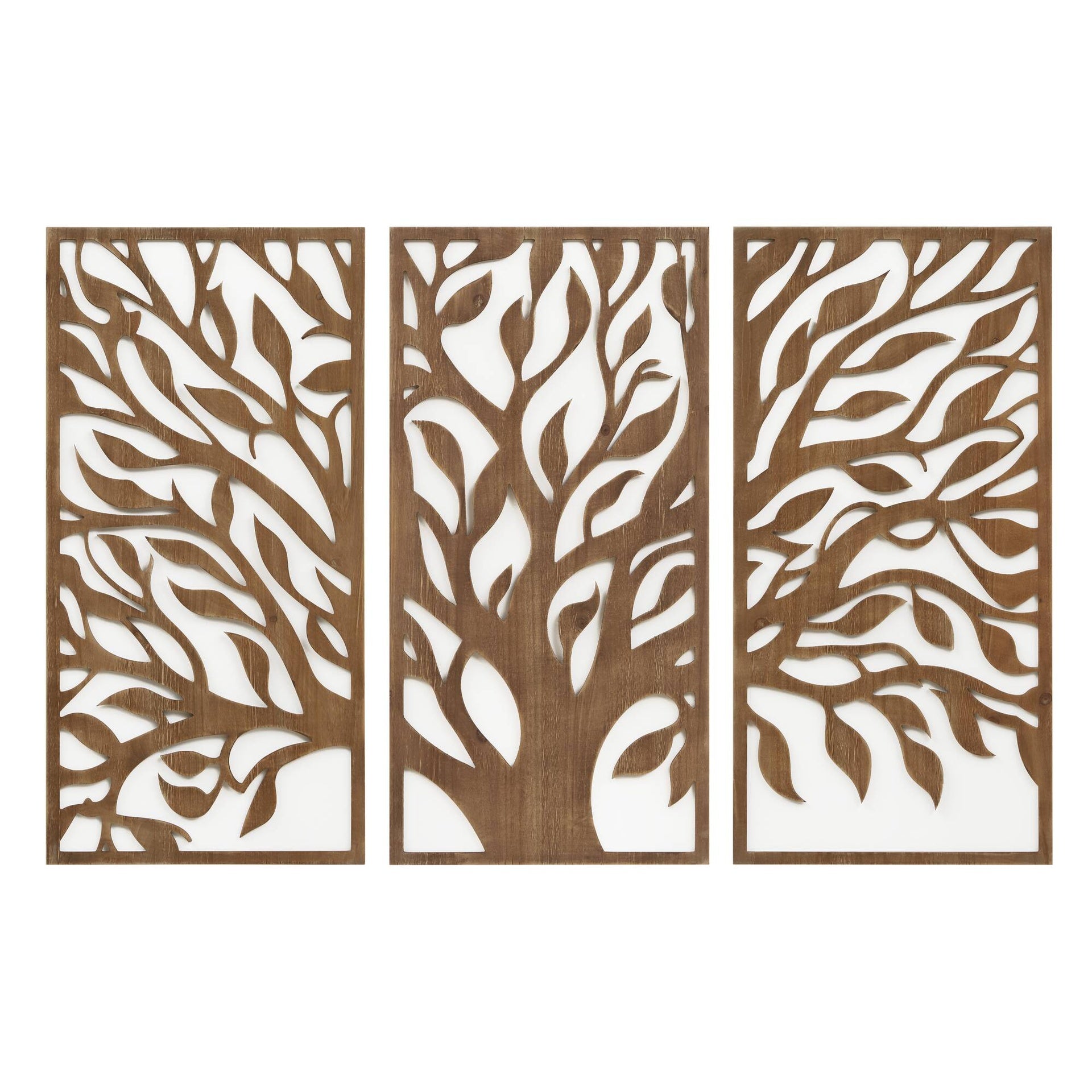 Birch Botanical Two-tone Wood Panel Wall Décor Set