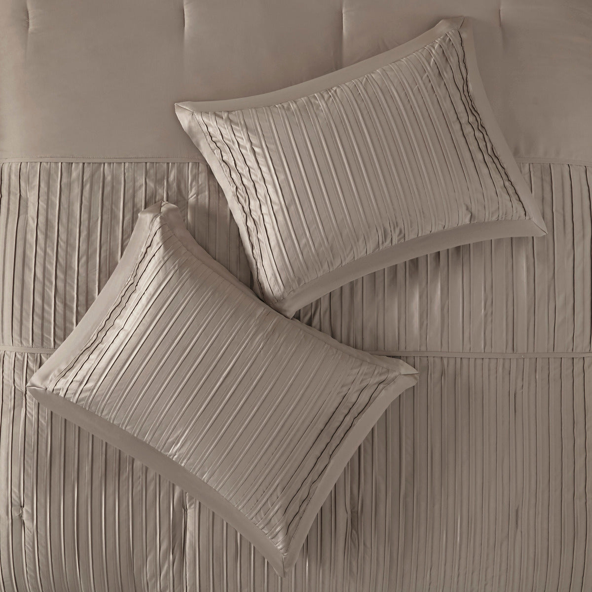 7 Piece Polyester Charmeuse Comforter Set Taupe Cal King