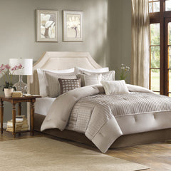 7 Piece Polyester Charmeuse Comforter Set Taupe Cal King