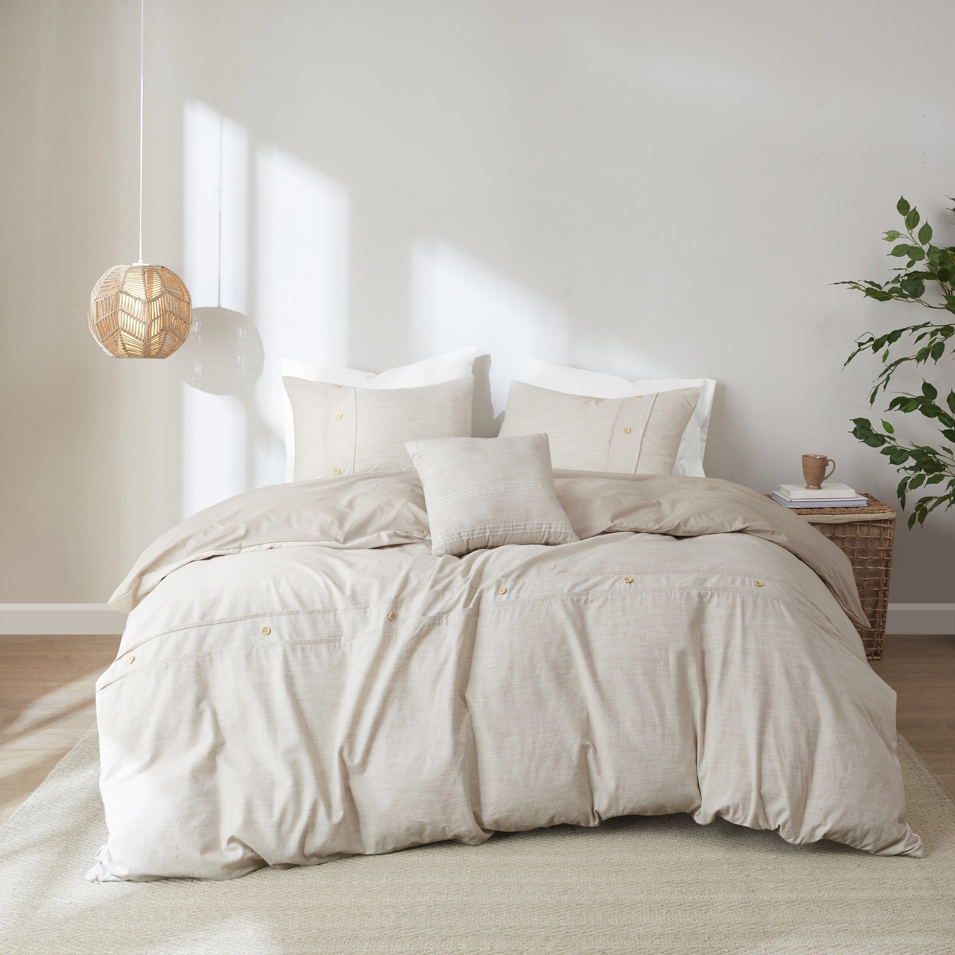 5 Piece Organic Cotton Oversized Comforter Cover Set w/removable insert Natural Full/Queen