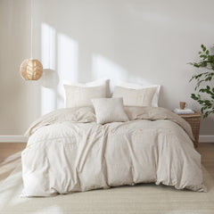 5 Piece Organic Cotton Oversized Comforter Cover Set w/removable insert Natural Full/Queen