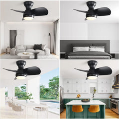23 Inch Bedroom Ceiling Fan With 3 ABS Blades Remote Control DC Motor Black With 18W Led Light