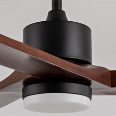 60 Inch Ceiling Fan with Light and Remote, 3 Walnut Solid Wood Blades, Quiet DC Motor, 6-Speed 5000 CFM, Dimmable 3-Color LED with Memory, Timer, and Reversible Function for Living Room, Bedroom