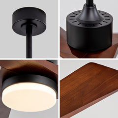 60 Inch Ceiling Fan with Light and Remote, 3 Walnut Solid Wood Blades, Quiet DC Motor, 6-Speed 5000 CFM, Dimmable 3-Color LED with Memory, Timer, and Reversible Function for Living Room, Bedroom