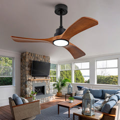 New Model 42 Inch Wood Ceiling Fan With 3 Solid Wood Blades Remote Control Reversible DC Motor For Living Room