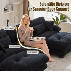 UNITED WE WIN Pelletized velvet  U Shape Cloud Couch with 2 Ottomans,Free Combined 3 Seater Comfy Sofa with Bolster Armrest Pillows, sofa for Living Room