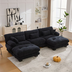 UNITED WE WIN Pelletized velvet  U Shape Cloud Couch with 2 Ottomans,Free Combined 3 Seater Comfy Sofa with Bolster Armrest Pillows, sofa for Living Room