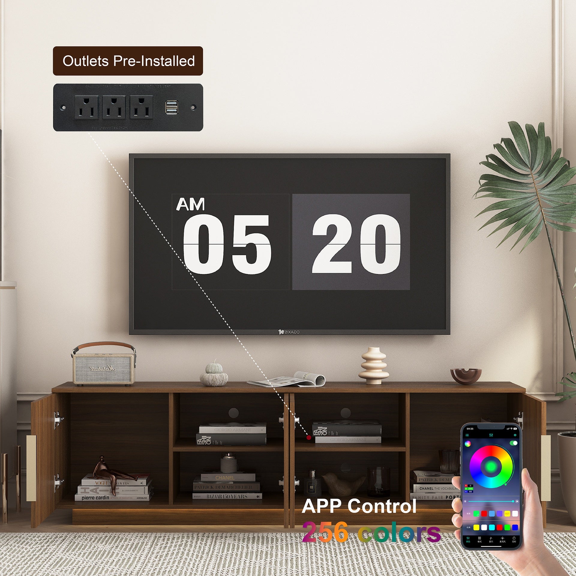 TV Stand  with 16 Color LEDs,68" Modern TV Stand,  TV Cabinet Entertainment Center for 55 60 65 Inch TV