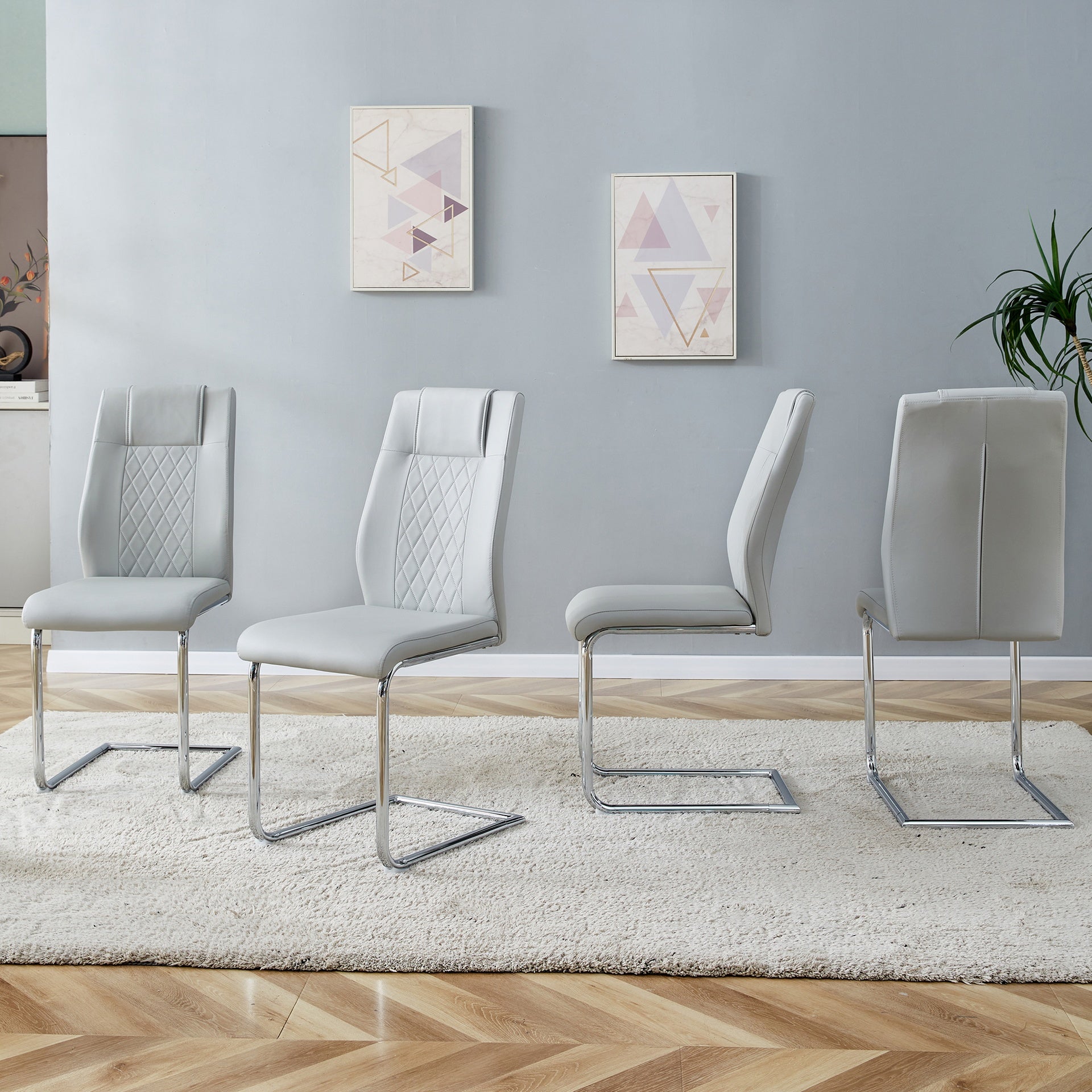 Modern Dining Chairs with Faux Leather Padded Seat Dining Living Room Chairs Upholstered Chair with Metal Legs Design for Living, Bedroom, Dining Room Side Chairs Set of 8 (Light gray+PU) C-001