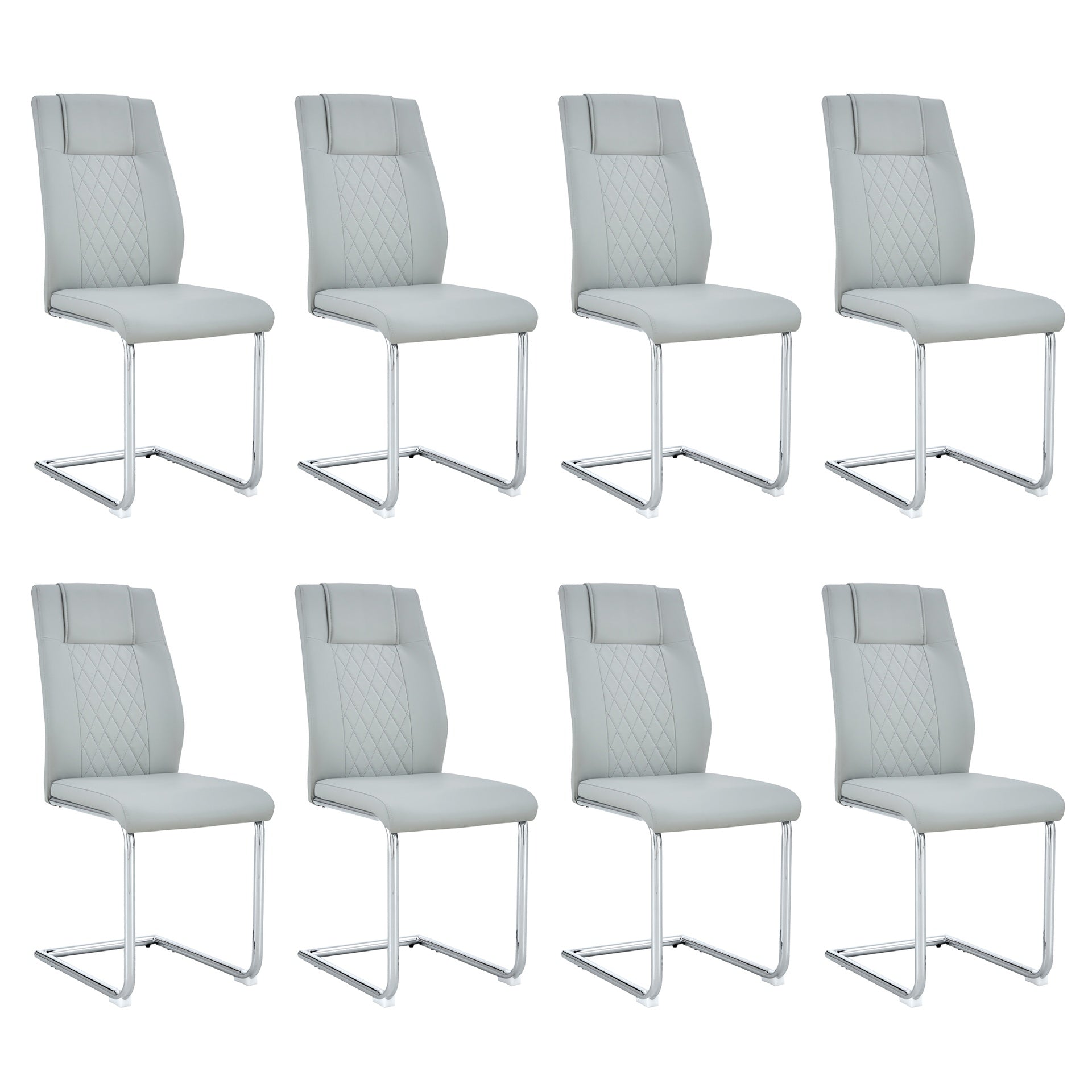 Modern Dining Chairs with Faux Leather Padded Seat Dining Living Room Chairs Upholstered Chair with Metal Legs Design for Living, Bedroom, Dining Room Side Chairs Set of 8 (Light gray+PU) C-001