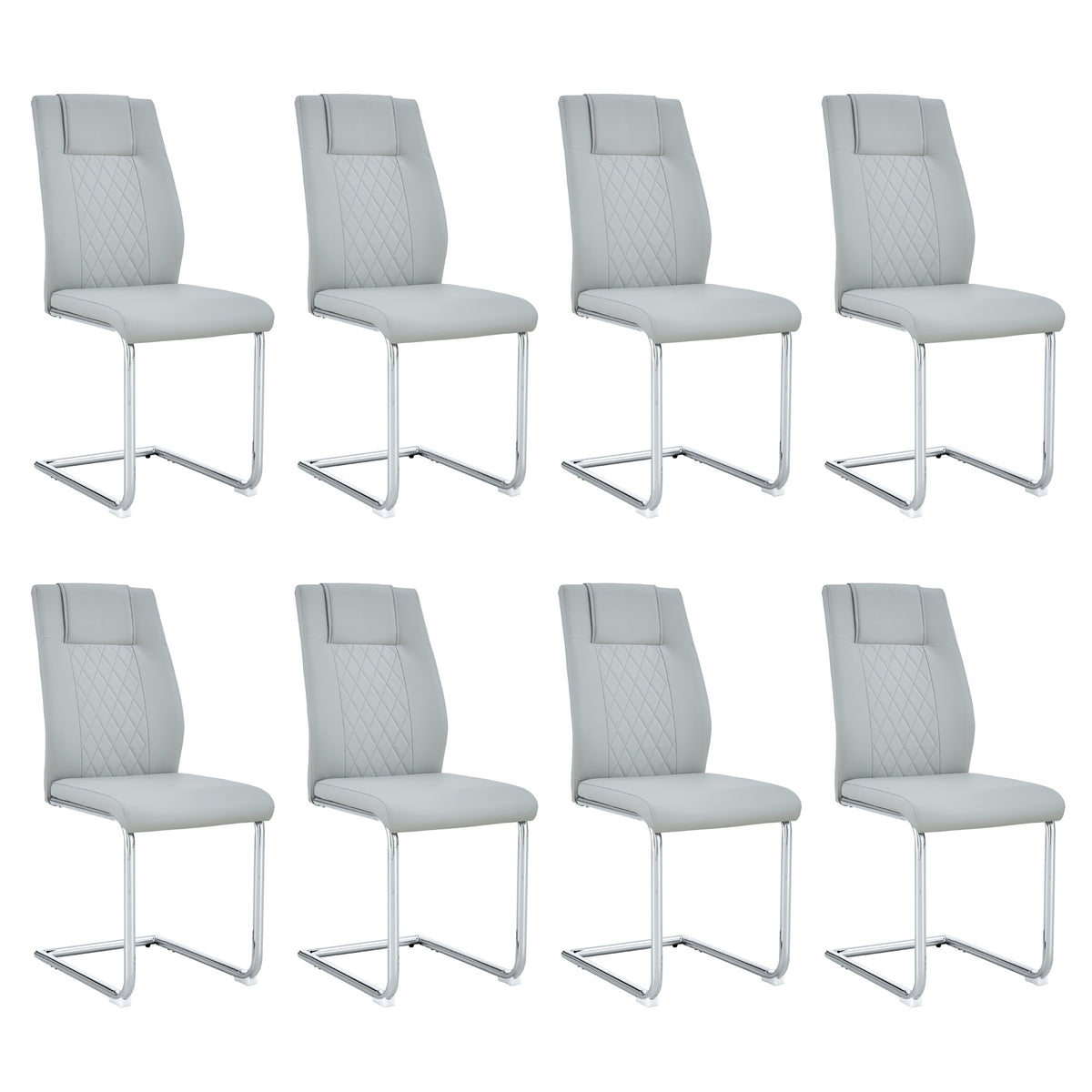 Modern Dining Chairs with Faux Leather Padded Seat Dining Living Room Chairs Upholstered Chair with Metal Legs Design for Living, Bedroom, Dining Room Side Chairs Set of 8 (Light gray+PU) C-001