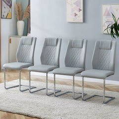 Modern Dining Chairs with Faux Leather Padded Seat Dining Living Room Chairs Upholstered Chair with Metal Legs Design for Living, Bedroom, Dining Room Side Chairs Set of 8 (Light gray+PU) C-001