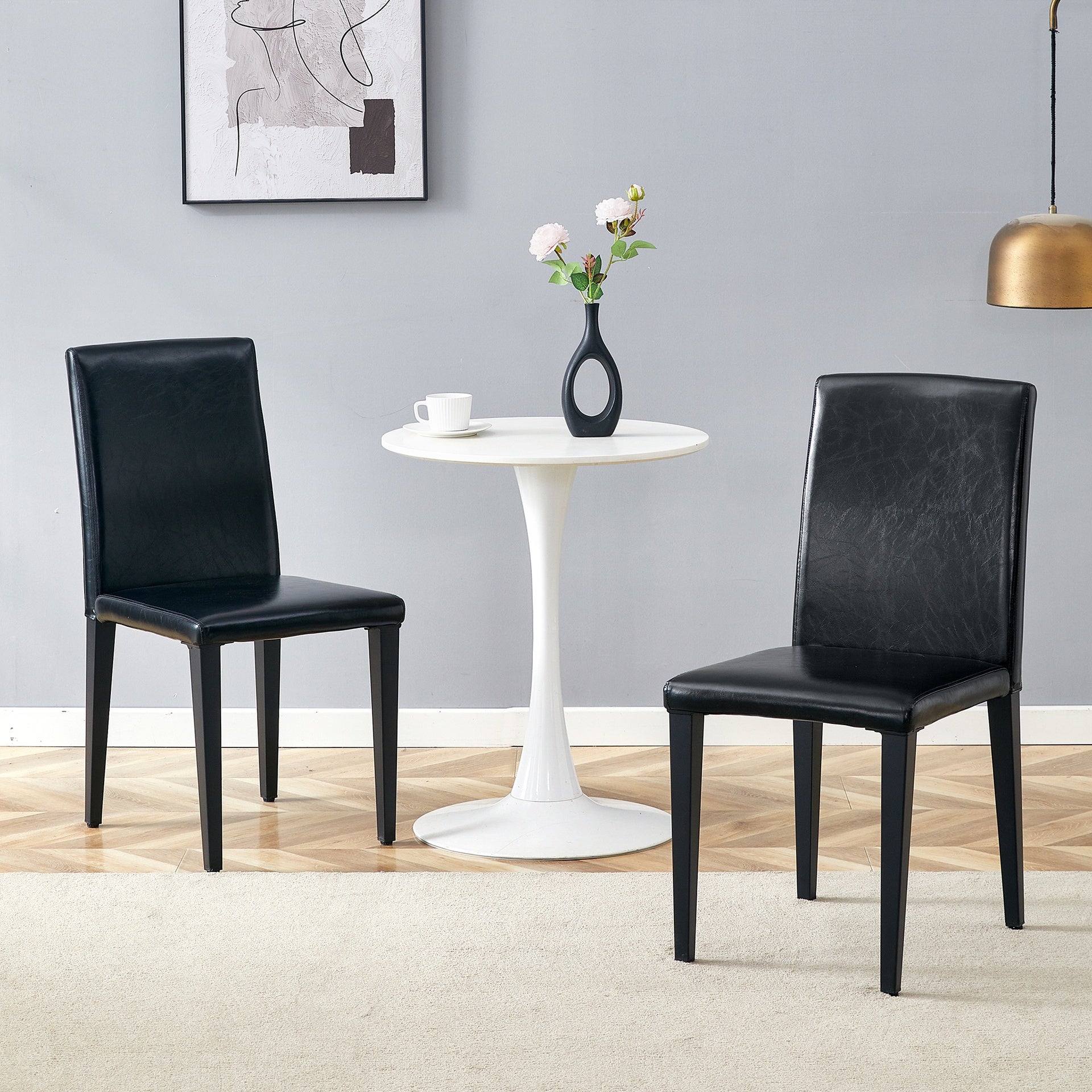 Two black PU dining chairs, simple and versatile, comfortable and accompanied. The exquisite and multifunctional dining chair has opened up a comfortable new experience. (2-piece set)W1151P263129