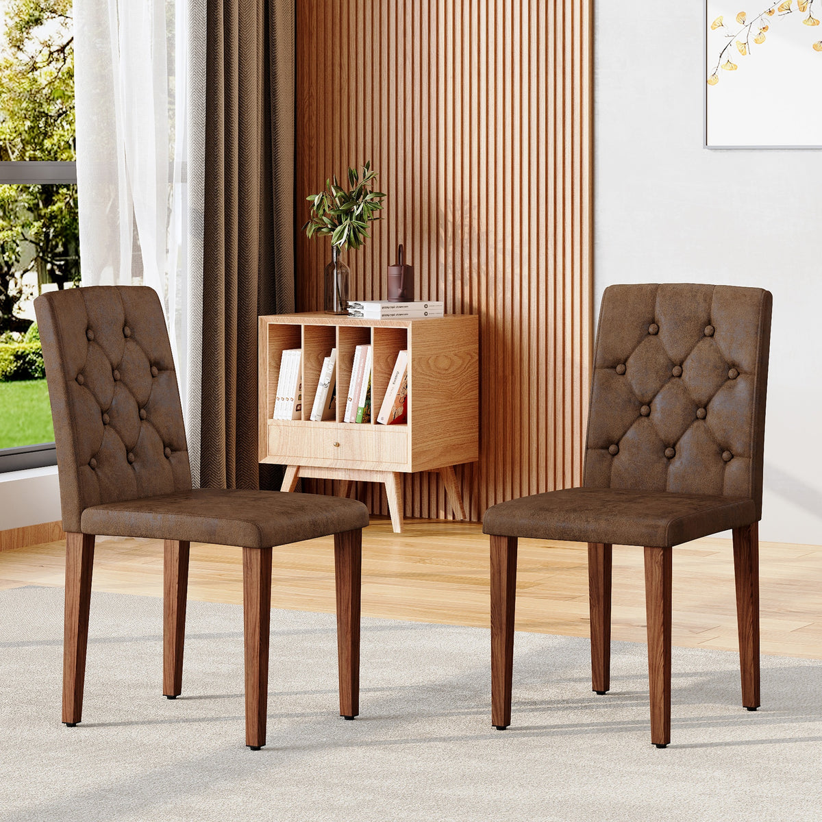 2-piece brown technology cloth dining chair: ergonomically designed with a buckle backrest,35 inches high, walnut metal legs, combining comfort and texture.Suitable for restaurants,banquet halls,etc.