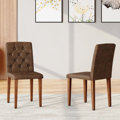 2-piece brown technology cloth dining chair: ergonomically designed with a buckle backrest,35 inches high, walnut metal legs, combining comfort and texture.Suitable for restaurants,banquet halls,etc.