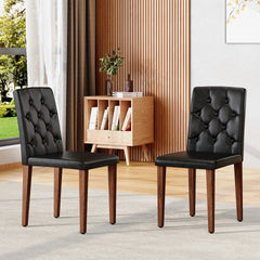 2-piece set of black PU dining chairs: ergonomically designed with a buckle backrest, 35 inches high, walnut metal legs, combining comfort and texture. Very suitable for family restaurants,hotel ,etc.