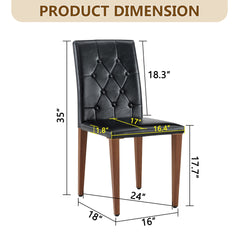 2-piece set of black PU dining chairs: ergonomically designed with a buckle backrest, 35 inches high, walnut metal legs, combining comfort and texture. Very suitable for family restaurants,hotel ,etc.