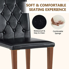 2-piece set of black PU dining chairs: ergonomically designed with a buckle backrest, 35 inches high, walnut metal legs, combining comfort and texture. Very suitable for family restaurants,hotel ,etc.