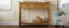 TREXM Daisy Series Console Table Traditional Design with Two Drawers and Bottom Shelf (Natural)