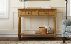 TREXM Daisy Series Console Table Traditional Design with Two Drawers and Bottom Shelf (Natural)