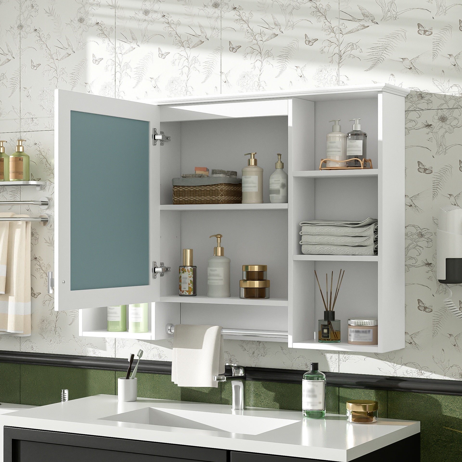 3-in-1 Bathroom Mirror Cabinet, 42 inch Wall Mounted Medicine Cabinet with Adjustable Shelf & Soft Close Door, High-Define Mirror with Storage for Bathroom Vanity