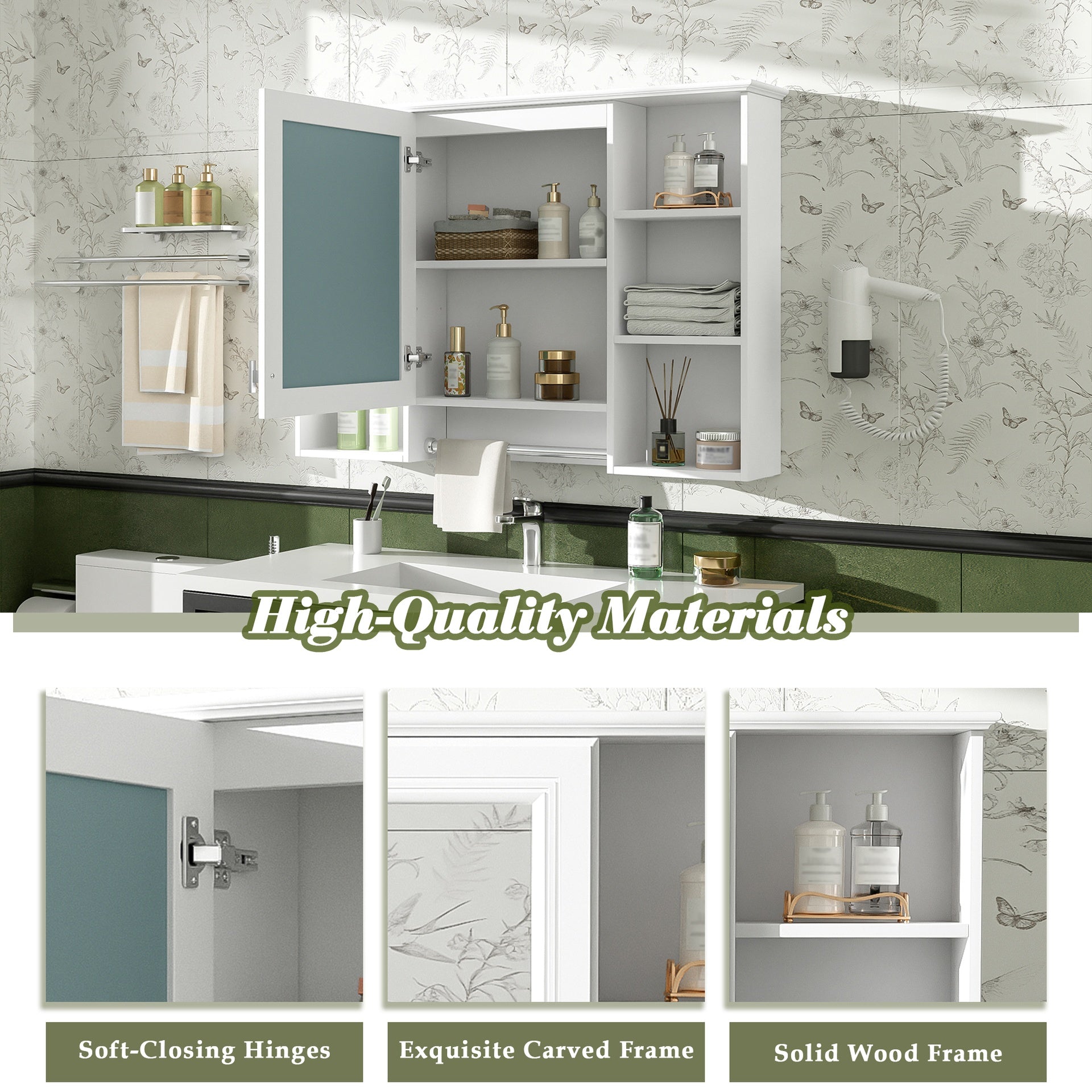 3-in-1 Bathroom Mirror Cabinet, 42 inch Wall Mounted Medicine Cabinet with Adjustable Shelf & Soft Close Door, High-Define Mirror with Storage for Bathroom Vanity