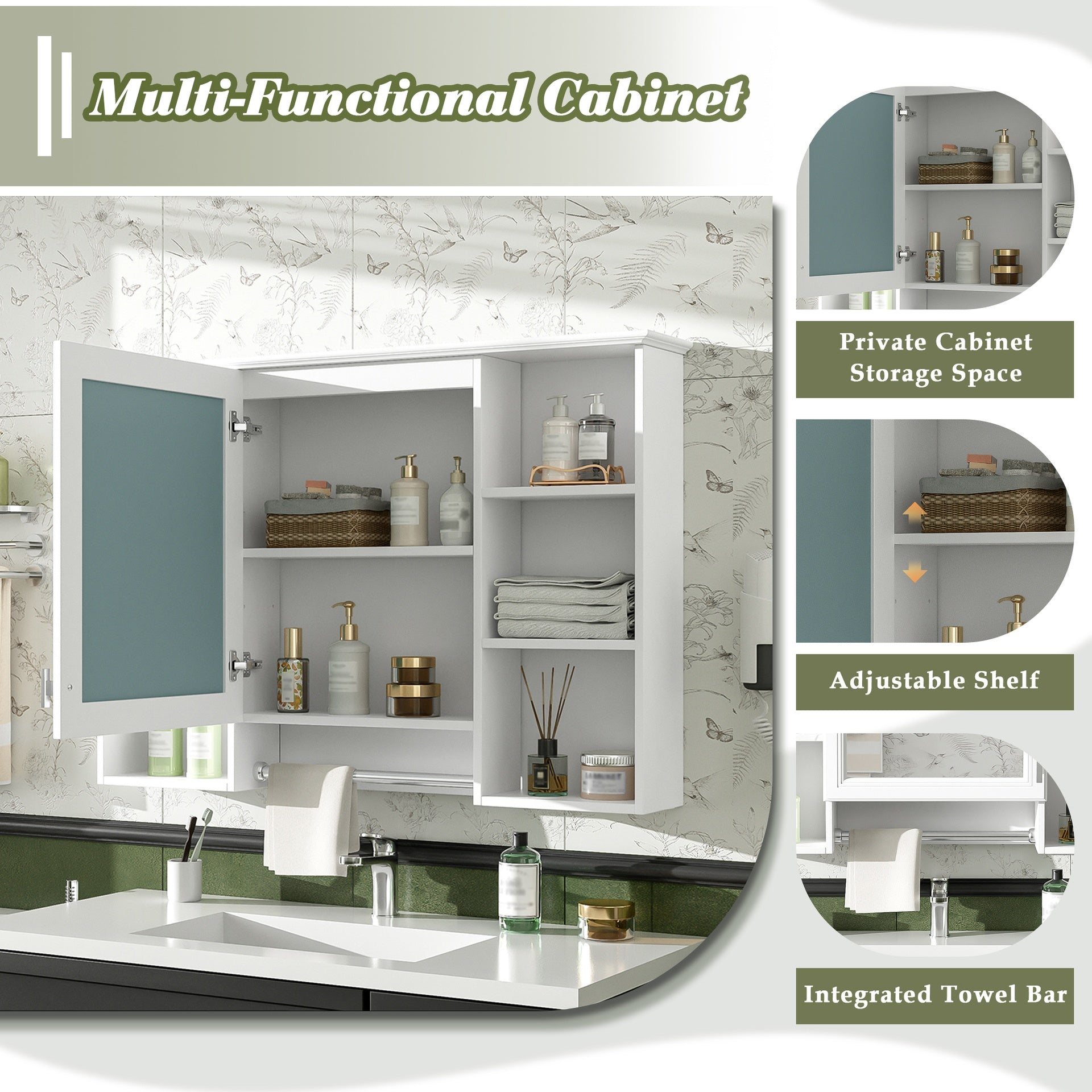 3-in-1 Bathroom Mirror Cabinet, 42 inch Wall Mounted Medicine Cabinet with Adjustable Shelf & Soft Close Door, High-Define Mirror with Storage for Bathroom Vanity